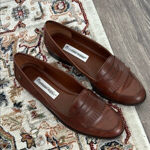Etienne Aigner Chestnut Leather Fringe Loafers